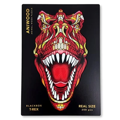 Image de JUEGACONMIGO ANIWOOD Puzzle en Bois Forme d&#039;animal. Couvercle découpé à la Taille réelle du Puzzle. Contient des pièces Uniques d&#039;animaux (T Rex, L)