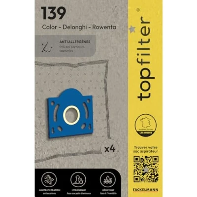 Image de TopFilter 139, 4 sacs aspirateur pour Rowenta boîte de d&#039;aspiration en non tissé, à poussière (30 x 26 0,1 cm)