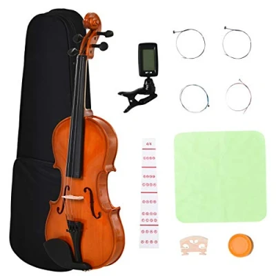 Image de HOMCOM Violon 4/4 pleine grandeur avec étui, accordeur, épaulière, archet, colophane, cordes rechange et chiffon contreplaqué épicéa érable