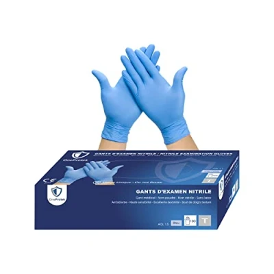 Image de OneProtek gants jetables en nitrile Lot de 2x Boîtes 100 non poudrés Taille M (Moyenne) Bleu Sans latex Résistants et Protection contre les produits chimiques