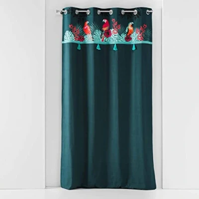 Image de Douceur d&#039;Intérieur Rideau, Coton, Caracas Bleu, 140 x 240 CM