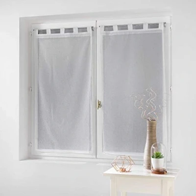 Image de douceur d&#039;interieur Dalya Paire Droite Passants Voile Sable Rayures, Polyester, Bleu, 120 x 60 cm