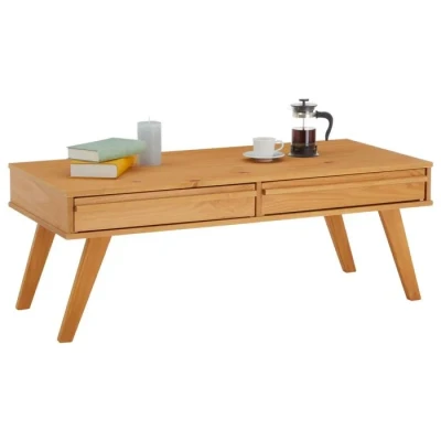 Image de IDIMEX Table Basse Jona Style scandinave de Salon rectangulaire avec 2 tiroirs, en pin Massif lasuré Brun