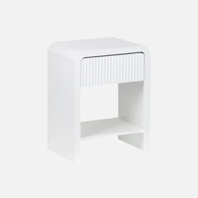 Image de sweeek Table de Chevet Effet Bois Blanc rainuré 1 tiroir. étagère