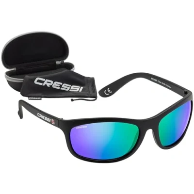 Image de Cressi Rocker Lunettes de Soleil Mixte, Noir/Miroir Lentilles Vert, M