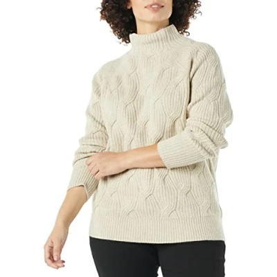 Image de Amazon Essentials Pull Torsadé à Col Cheminée Doux Au Toucher Femme, Beige, XS