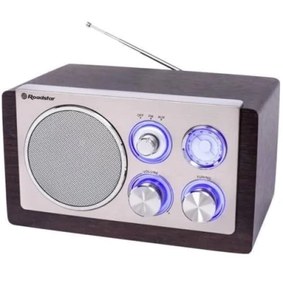 Image de Roadstar HRA1245NWD Radio Portable Analogique FM Vintage, Haut Parleur 16W à 1 Voie, Rétro Compacte pour la Maison et Cuisine, Éclairage LED, Bois