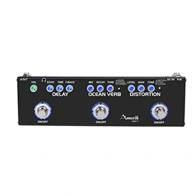 Image de Amuzik Multi Guitar Effect Pedal for Electric Combined Effects Delay Ocean Verb Distortion 3 In 1 Pedals True Bypass DAP