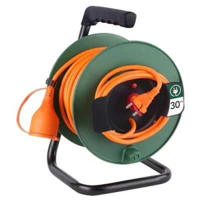 Image de Electraline 20866138FG Rallonge Prolongateur Jardín 30 m avec enrouleur 16A Section 2x1,5 mm² Orange/Vert