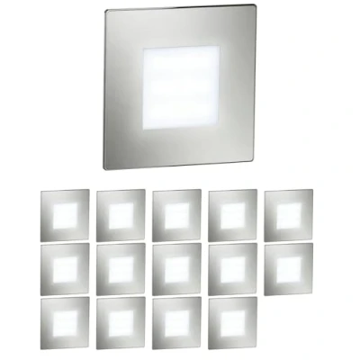 Image de ledscom.de 15 pièces Lumière d&#039;escalier LED/lampe murale encastrée FEX pour l&#039;intérieur et l&#039;extérieur, carrée, inox, 85 x 85mm, blanc froid