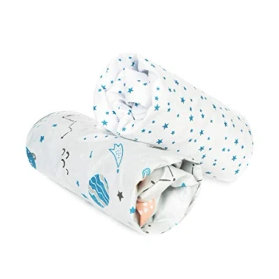 Image de FlyIdeas Lot de 2 Draps Housse 140x70 cm pour Bebe en 100% Pure et Doux Coton Certifiè, Ajustables Lit &amp; Berceau avec Beaux Motifs Unisexes, Made in EU