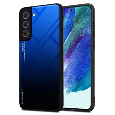 Image de Coque pour Samsung Galaxy S22 PLUS en BLEU NOIR Housse de protection Étui bicolore silicone TPU et dos verre trempé Neuf