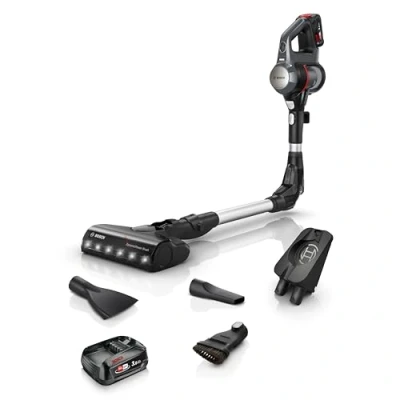 Image de Bosch Electroménager Unlimited 7, BBS712A, aspirateur Balai, 2 Batteries 3.0 Ah Power for All, autonomie de 40 Min par Batterie, Tube Flexible, Poids léger, Accessoires, éclairage LED, Anthracite