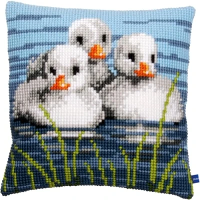 Image de Vervaco Kit coussin au point de croix Canards dans l&#039;eau,Blanc,40 x 40 0,3 cm