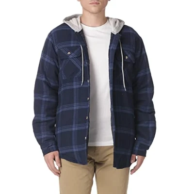 Image de Wrangler Authentics Men&#039;s Long Sleeve Quilted Lined Flannel Shirt Jacket with Hood, Total Eclipse Heather Gray L