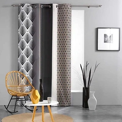 Image de douceur d&#039;intérieur, Rideau à Oeillets (140 x 260 cm) Galileo Noir, Polyester Imprimé