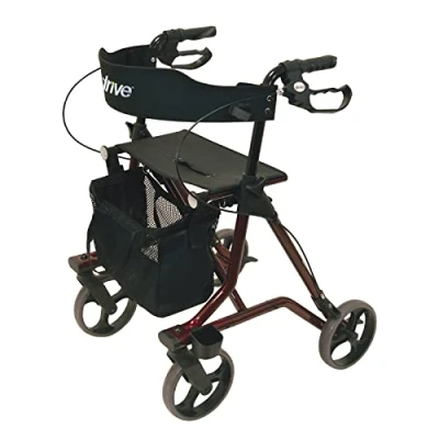 Image de Drive Medical Déambulateur Torro rouge pour une utilisation en intérieur et extérieur I stable avec siège dossier Panier de rangement support canne 6,9 kg Cadre