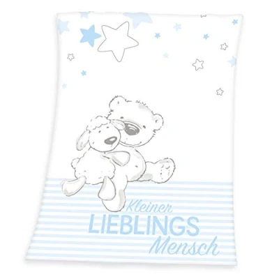 Image de Herding Couverture Polaire en Microfibre Baby Best Lieblingsmensch, 75 x 100 cm, Polyester, Bleu