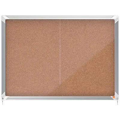 Image de Nobo Premium Plus, Tableau d&#039;Affichage Vitrine Liège Verrouillable, Porte Coulissante en Verre, 8 x A4, Brun, 1915331