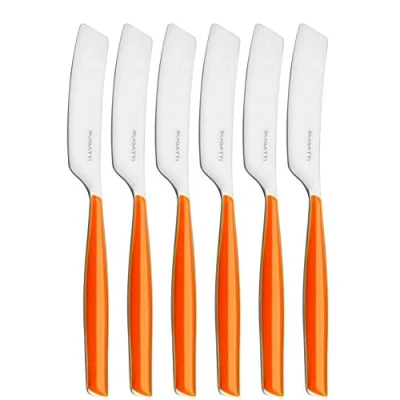 Image de BUGATTI, Glamour, ensemble de 6 petits épandeurs en acier inoxydable 18/10 et poignée ORANGE, lavable au lave vaisselle, avec moulure système Bugatti Pro Tech