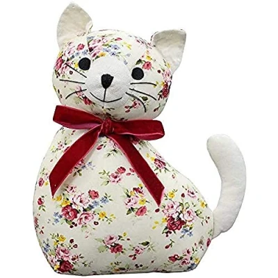 Image de Riva Paoletti Floral Cat Nouveauté Doorstop Blanc Imprimer Poids Lourds Sable Et Remplissage Polyester 100% Coton 18 X 10 24Cm (7&quot; 4&quot; 9&quot; Pouces) Conçu Au Royaume Uni