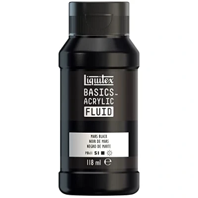 Image de Liquitex 8870417 Basics Fluid Peinture acrylique à consistance fluide, séchage rapide, résistante la lumière, imperméable, base d&#039;eau, Flacon de 118 ml, Noir Mars