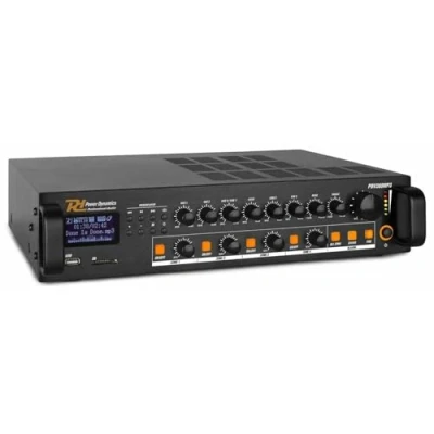 Image de Power Dynamics PDV360MP3 Amplificateur Mixeur 100V 4 Zones 360W, USB, SD, MP3, Bluetooth, Tuner FM, Canal Micro, Contact 24V pour Alarme Incendie, Idéal Tout Lieu à Sécuriser