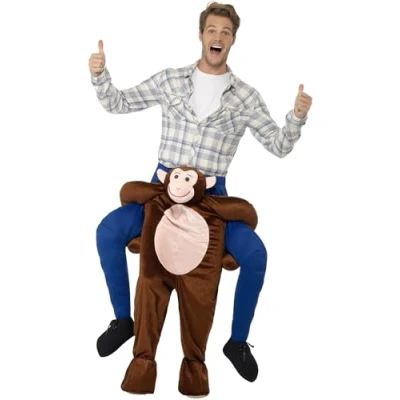 Image de Smiffys costume de singe portant quelqu’un sur son dos, marron, une pièce avec fausses jambes