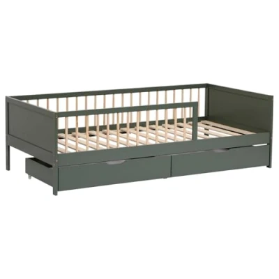 Image de Happy Garden Lit 190x90cm en Bois Vert Adam, avec sommier à Lattes Structure Bois, Facile Monter, barreaux de sécurité et Deux Grands tiroirs Rangement