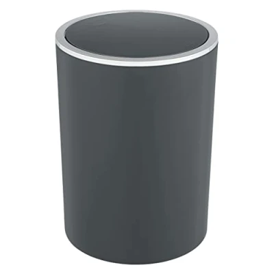 Image de WENKO Poubelle avec Couvercle basculant Inca, contenance 5 litres, pour WC invités, Salle de Bain, en Plastique sans BPA, Ø 18,5 x 25,5 cm, Anthracite