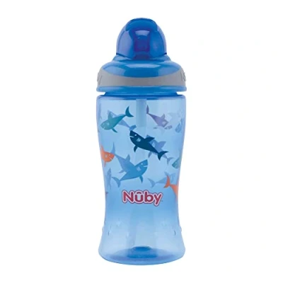 Image de Nuby Flip It Gourde pour enfants Bouteille requin avec paille les tout petits Sans BPA 360 ml 12+ mois