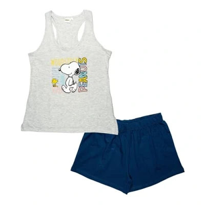 Image de The Peanuts Snoopy pyjama pour femme Ensemble sans manches Débardeur avec short gris/bleu, M