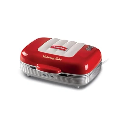 Image de Ariete 1972 Sandwiches &amp; Cookies Party Time, appareil électrique multifonction, 700 watts, 3 plaques antiadhésives et interchangeables, rouge