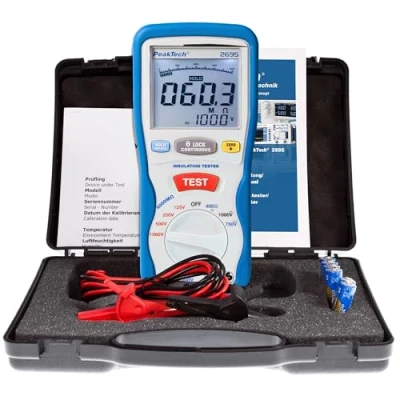 Image de PeakTech 2695 Testeur d&#039;Isolation Électrique, Voltmètre, de Continuité, Circuits et Fusibles, Fonctions Min/Max Data Hold, TÜV/GS 125V, 250V, 500V, 1000V