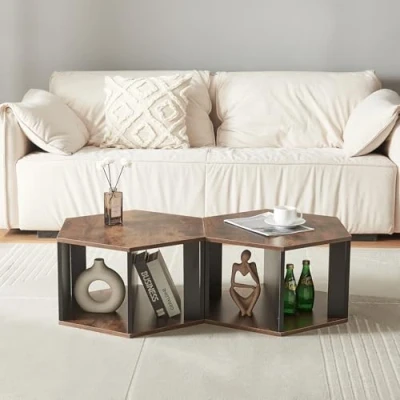Image de Set de 2 tables basses Molde noir effet noyer