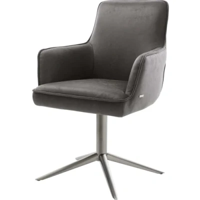 Image de chaise pivotante Heira Flex avec accoudoirs microvelours anthracite vintage pied de 4 branches grafiete pivotement sur 360 fonction bascule ressorts ensachés