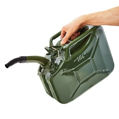 Image de BW© Jerrican en métal pour carburant 10 l Avec bec verseur Vert olive RAL 6003 Certifié TÜV et homologation ONU Fabriqué Europe