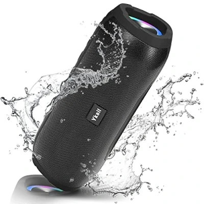 Image de Ykall T3 Enceinte Bluetooth Portable, 20W HD Stéréo Haut Parleur avec Lumière LED, sans Fil 36H Playtime Super Autonomie, Étanche IPX6 Micro Intégré Support AUX, TF/USB, Radio FM, Noir