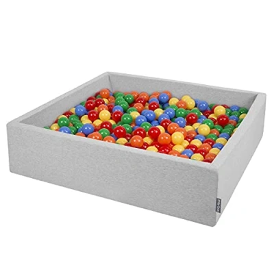 Image de KiddyMoon Piscine À Balles pour Bébé Carré 120X30cm/200 7Cm Grande Fosses Boules Jouet Enfant, Gris Clair:Jaune Vert Bleu Rouge Orange