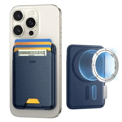 Image de ESR Porte Cartes pour MagSafe, Maintien 5 Cartes, Magsafe Wallet iPhone avec Force Magnétique de 3200 g, en Cuir Végan, Série 16/15/14/13/12, Non 13/12 Mini, Bleu