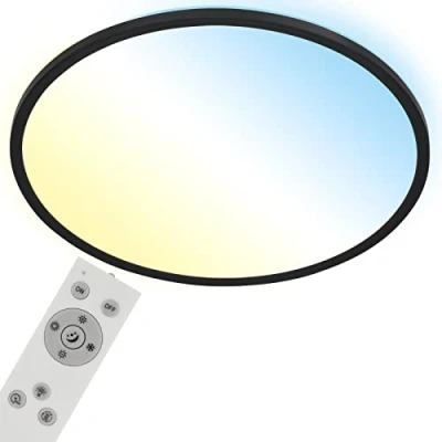 Image de BRILONER Plafonnier LED CCT, rétroéclairé, Ultra plat, Variable, Télécommande, Blanc chaud, neutre, froid, 480x30mm