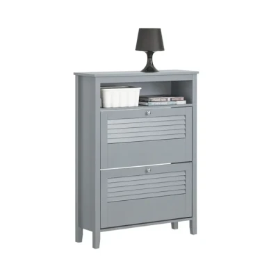 Image de SoBuy Armoire à Chaussures Commode 2 Abattants Meuble de Rangement d&#039;entrée Coffre pour Chaussures, Gris, 80 x 25 108 cm, FSR152 HG