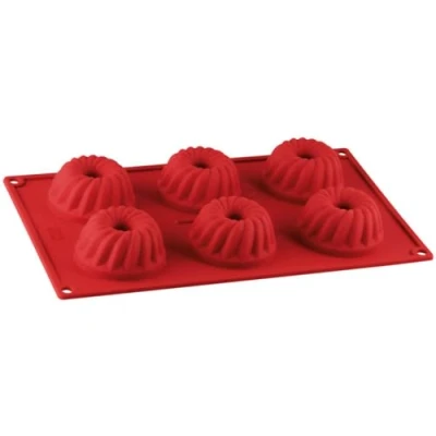 Image de Dr Oetker 1270 Moule 6 mini Kougelhopfs en Silicone, à gâteau, pour Kougelhopf, gâteaux, Rouge, 30 cm x 17,5 3,5