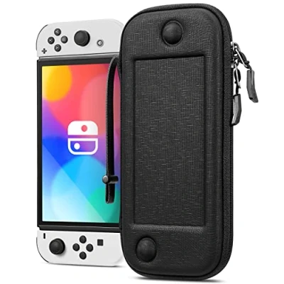 Image de FINTIE Étui pour Nintendo Switch/Switch Modèle OLED [Mince EVA] [Antichoc] Protection Housse de Transport Zippé Coque avec 10 Emplacements Cartes Jeu et Dragonne, Noir