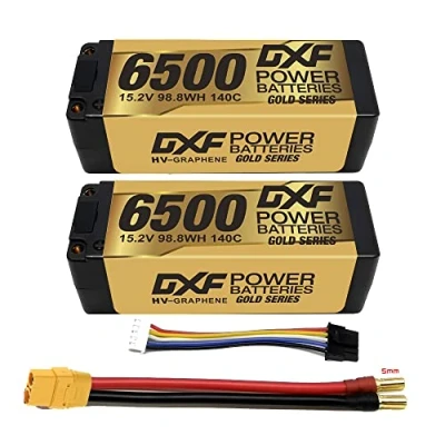 Image de DXF 4S 6500mAh 15.2V 140C Batterie Lipo Haute capacité Hardcase avec Prise XT90 5mm pour Voiture RC à l&#039;échelle 1:8, Avion Multi Rotor, hélicoptère RC, Bateau RC(2 Packs)