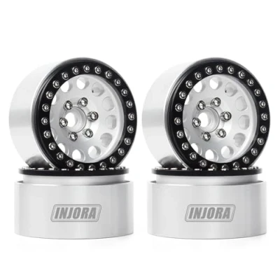 Image de INJORA 4PCS 1,9 Roue Pneus Beadlock RC Jante en Métal pour 1:10 Rock Crawler Axial SCX10 Pro II III TRX4 D90 VS4 10 Redcat Gen 8 7 Enduro (Noir et Argent)