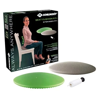 Image de Schildkröt Fitness Seat Cushion Fit, Coussin d&#039;Equilibre Gonflable, avec Housse en Tissu et Pompe, Comprend Affiche d&#039;Exercices, 960037, Vert/gris, 34 cm