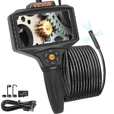 Image de VEVOR Caméra Endoscope à Triple Objectif Inspection Endoscopique Écran IPS 5&quot; Divisé Lumières LED Zoom 8X Câble Semi Rigide 5 m Carte 32 Go Étanche IP67 pour Auto Vidange Canalisation Plomberie