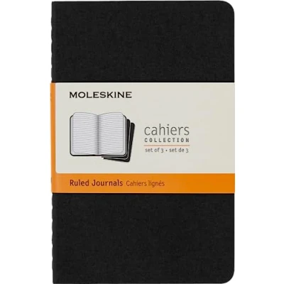 Image de Moleskine Cahier Journal Ensemble de 3 Carnets avec Pages Ligné Couverture en Carton et Piqûres Coton Apparentes Couleur Noire Taille Format Poche 9 x 14 cm 80