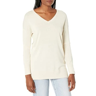 Image de Amazon Essentials Pull Tunique Léger À Manches Longues Et Col En v (Disponible Grande Taille) Femme, Avoine Chiné, L